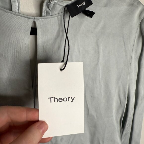 Theory Women's Arlo Long Sleeve Zip Up Back Blouse in Silver Ice - Size S - Picture 3 of 5